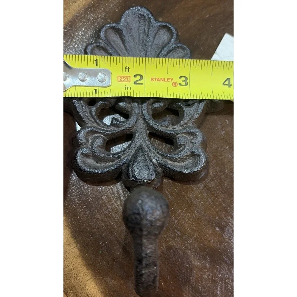 2 New Vintage CastIron Wall Hook Ornate Rustic Farmhouse Decor Dark Brown/Black